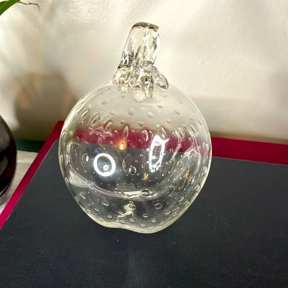 Strawberry Controlled Bubbles Hand Blown Large Clear Glass Art Sculpture Signed - Picture 7 of 7